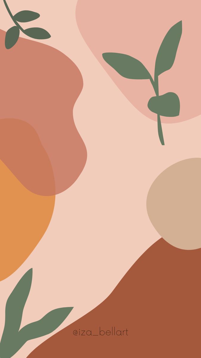 Aesthetic phone background with abstract shapes and leaves in terracotta, peach, and olive green. - Vector