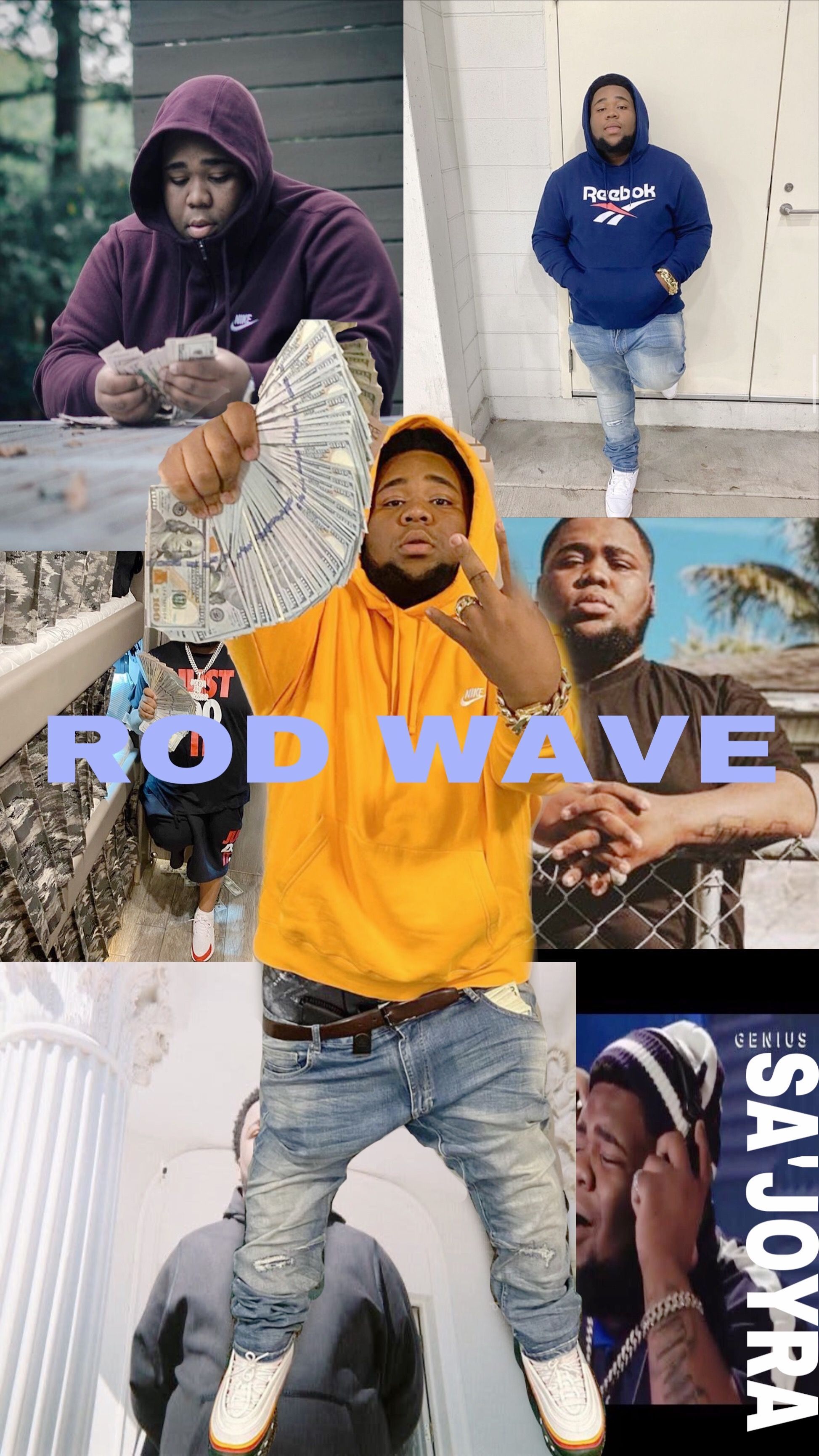 A man is holding up money in front of his face - Rod Wave