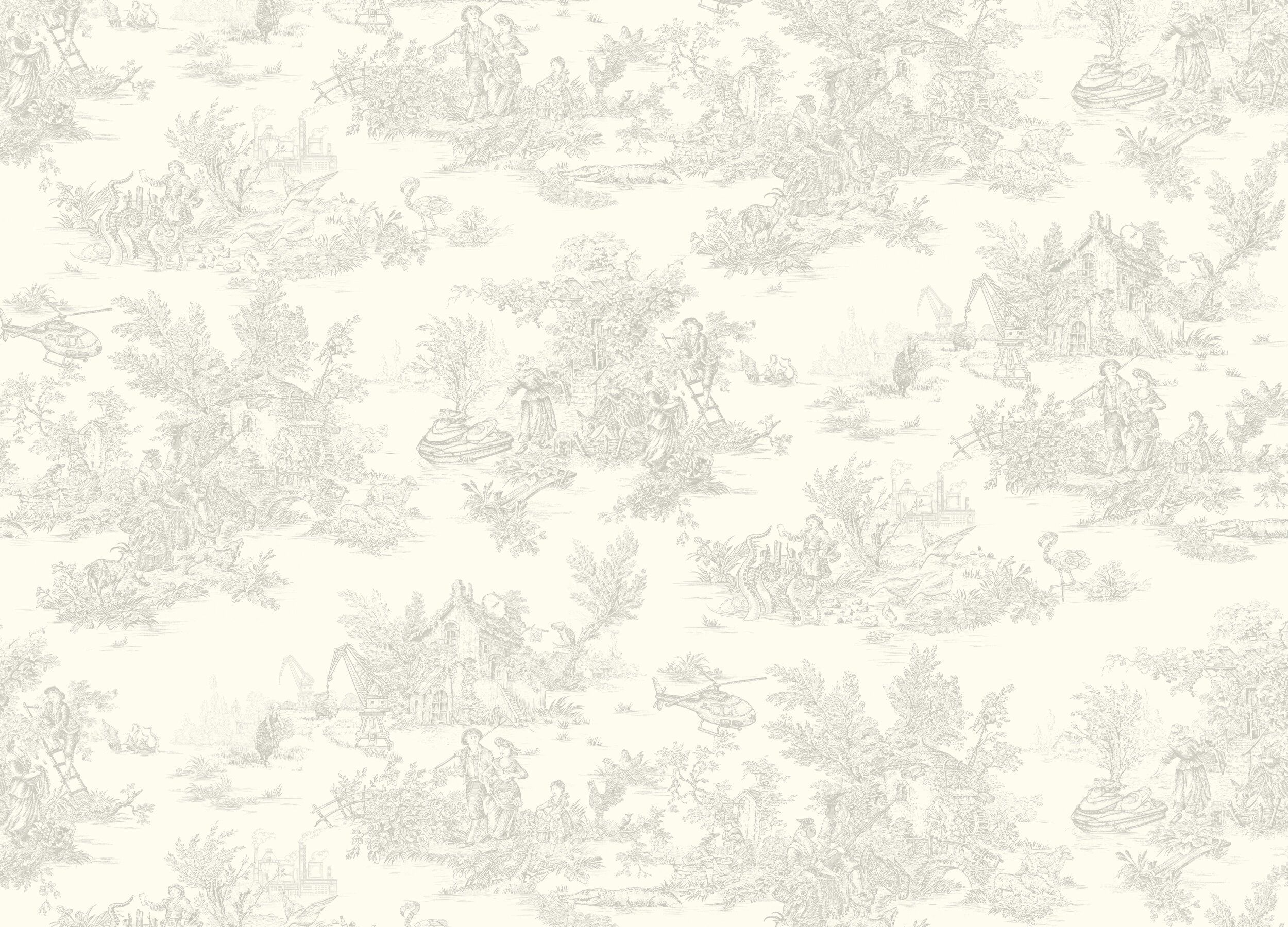 A white and black patterned wallpaper with trees - Coquette