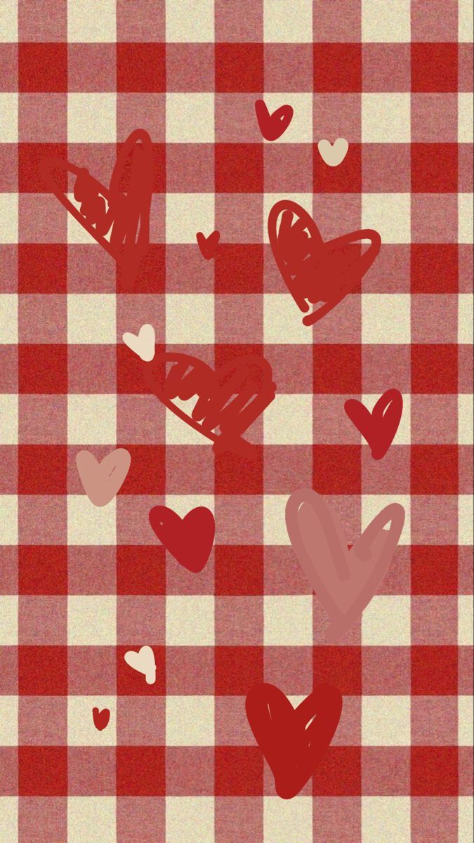 Red and white checkered hearts wallpaper for your phone - Coquette