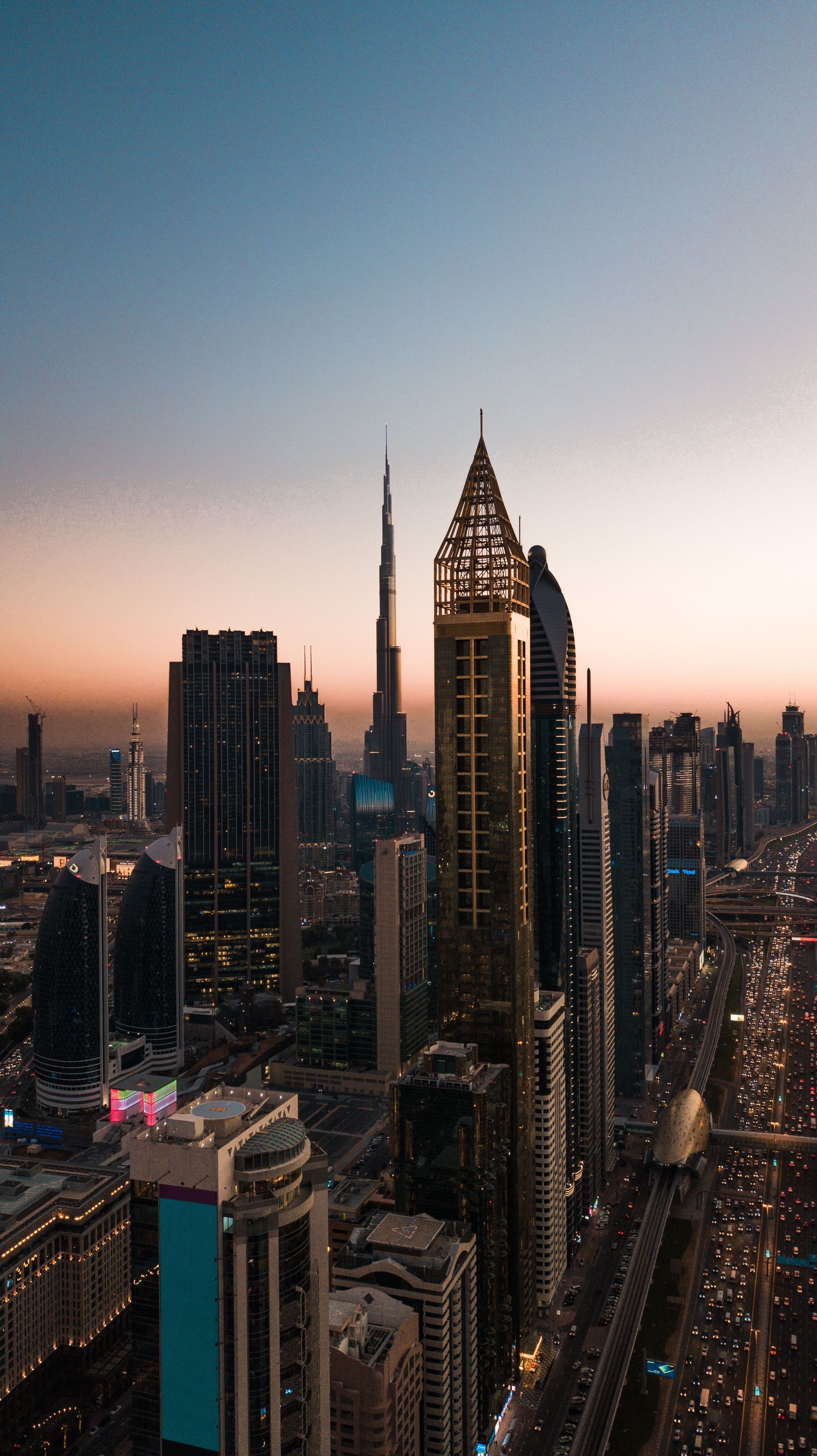 Golden hour traffic in Dubai [22423992]. Dubai aesthetic, City aesthetic, City