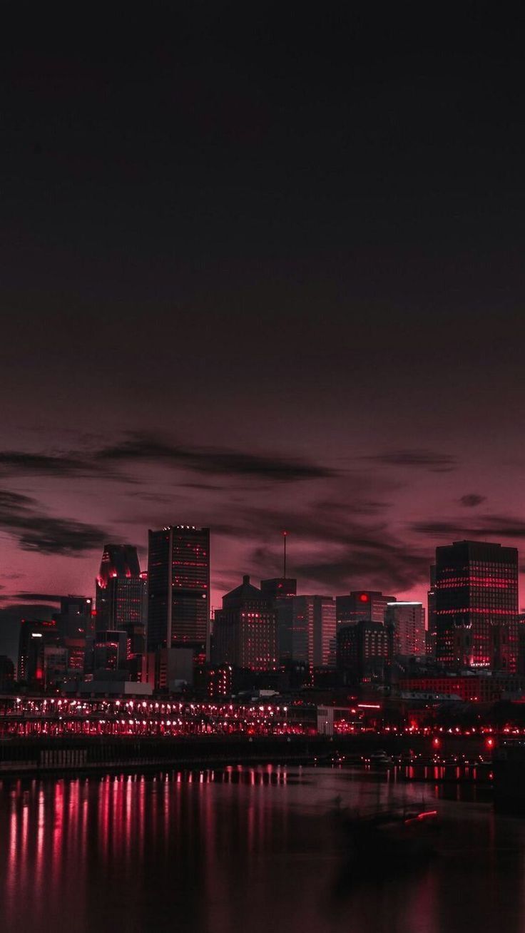Aesthetic wallpaper of a city at night with red lights. - Skyline