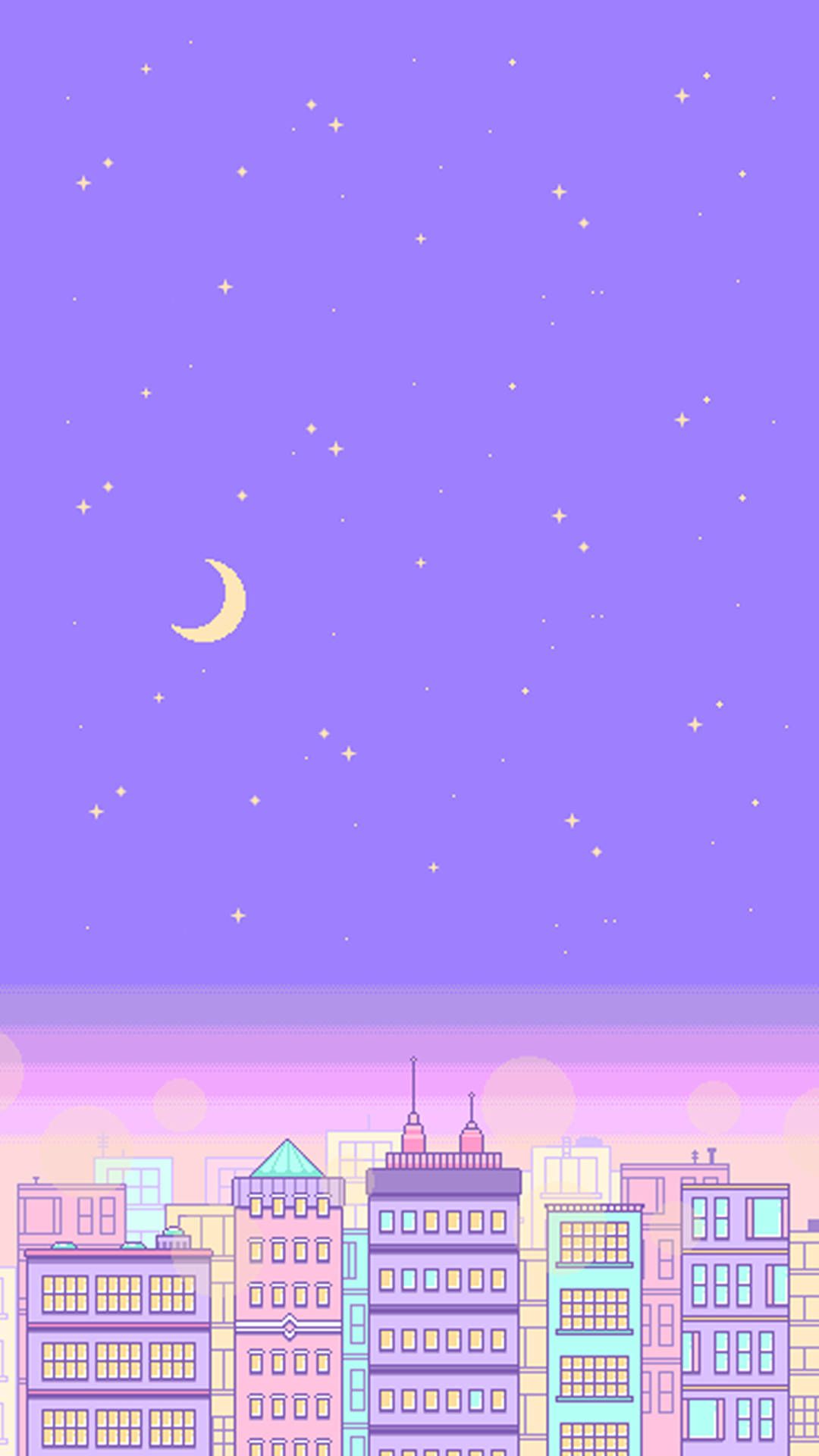 Download Pastel Aesthetic City Skyline At Night Wallpaper