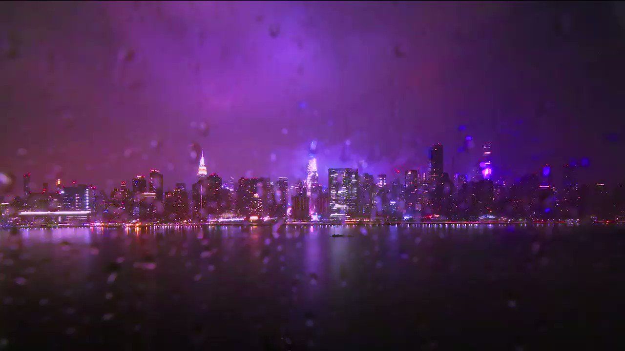 Inga Sarda Sorensen City Skyline Shimmers Beneath Stormy Overnight Skies Today In #NYC (short #timelapse). #NewYorkCity #NewYork #storm