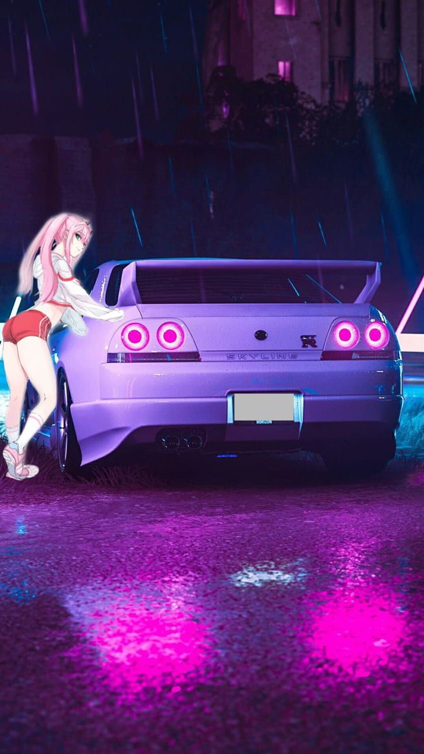 A girl is standing next to her car - Nissan Skyline