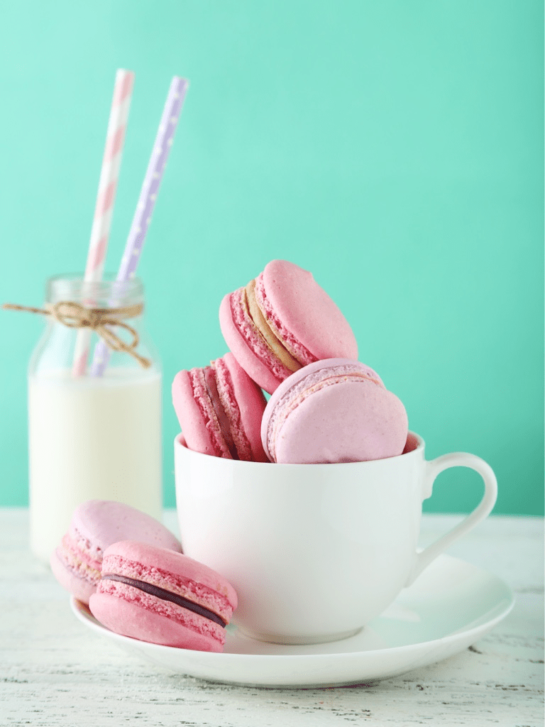 Teal and pink macaroons, go together like waffles and syrup