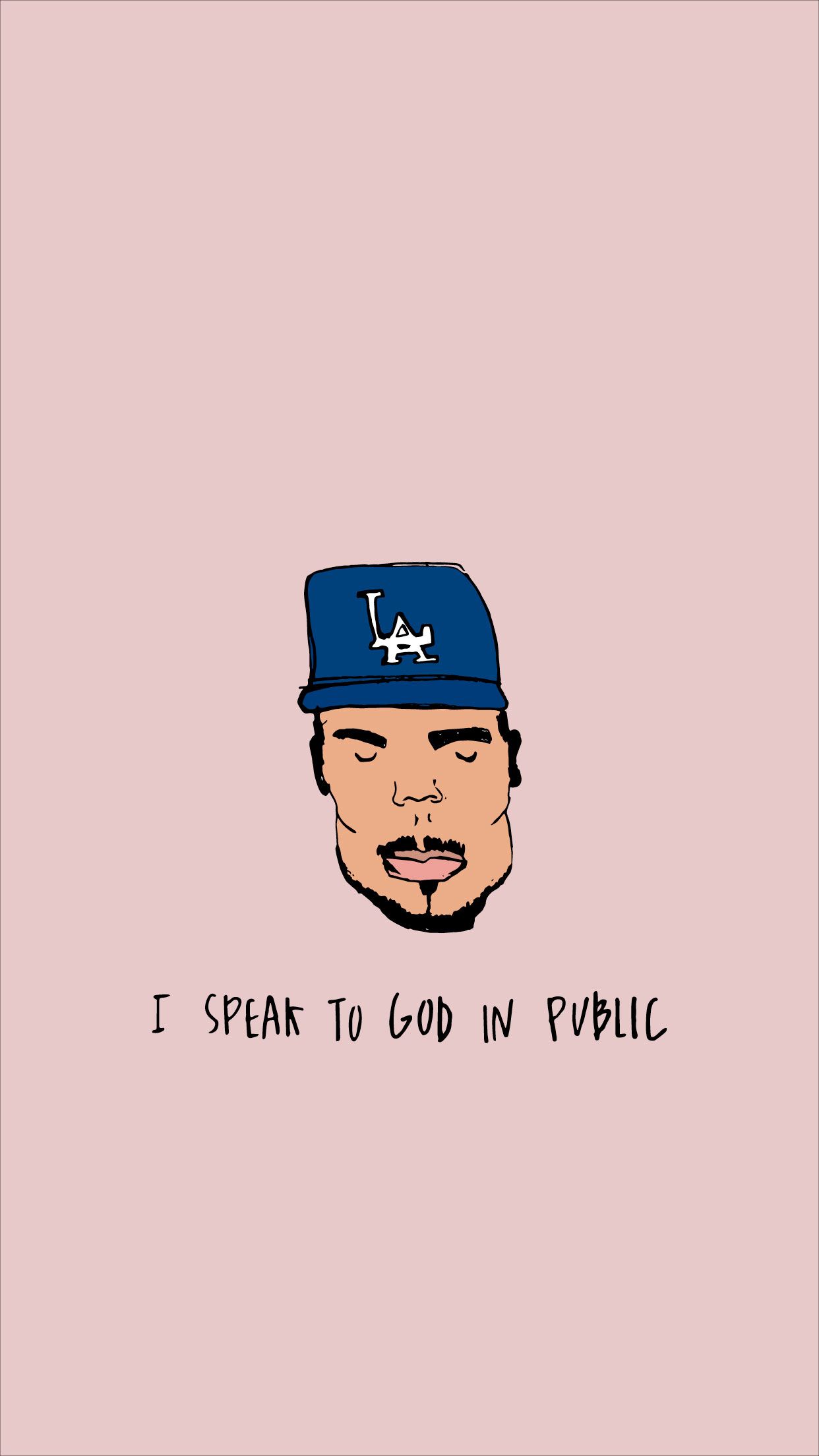 A pink background with a picture of Chance the Rapper wearing a blue baseball cap that says 