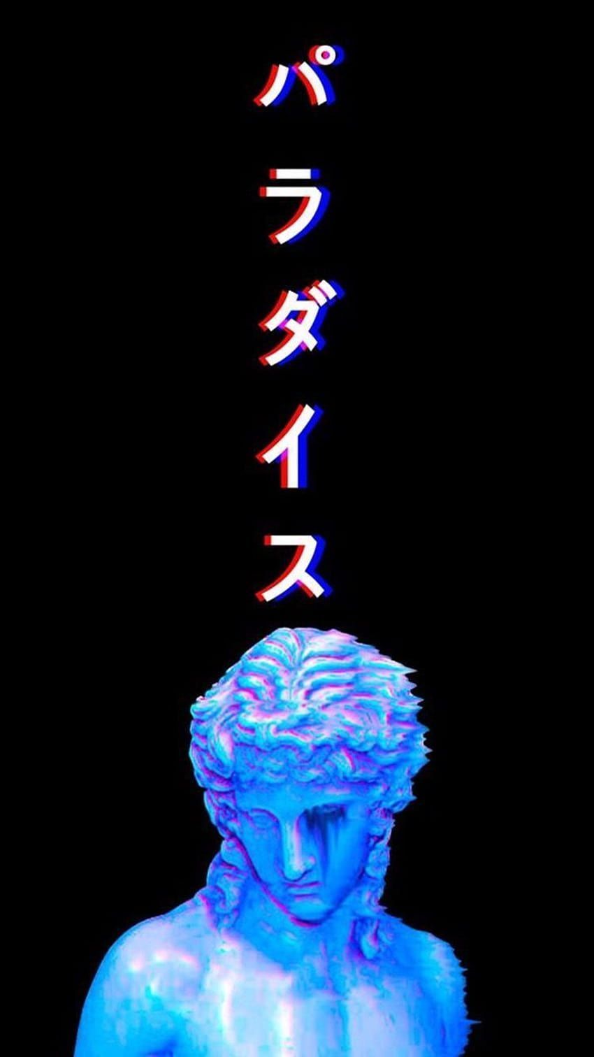 Aesthetic wallpaper with a blue statue - Dark vaporwave