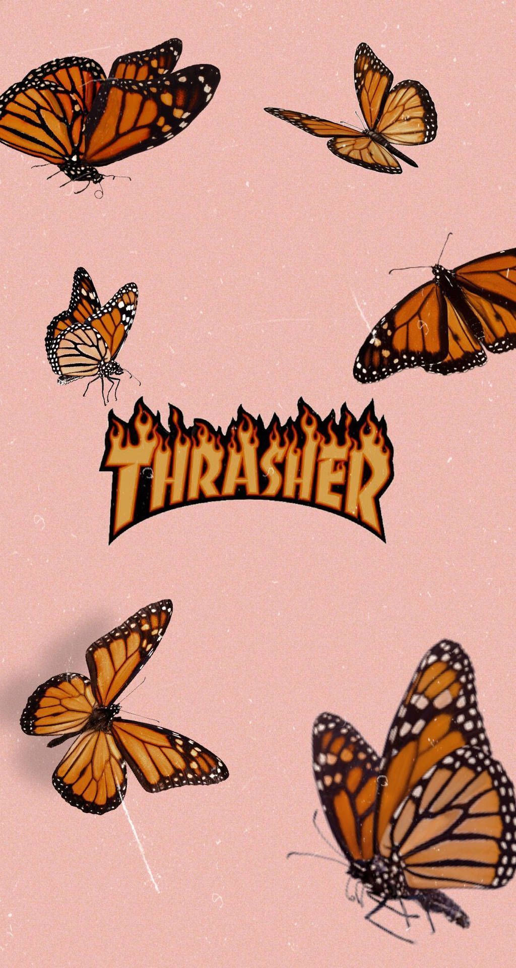A group of butterflies with the word thirsher in flames - Thrasher, butterfly