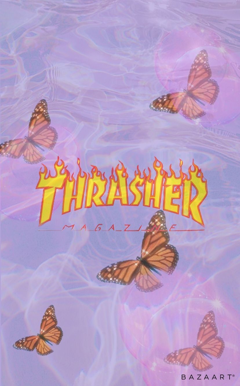 Thrasher X butterflies. Butterfly wallpaper iphone, iPhone wallpaper vintage, Pink wallpaper iphone