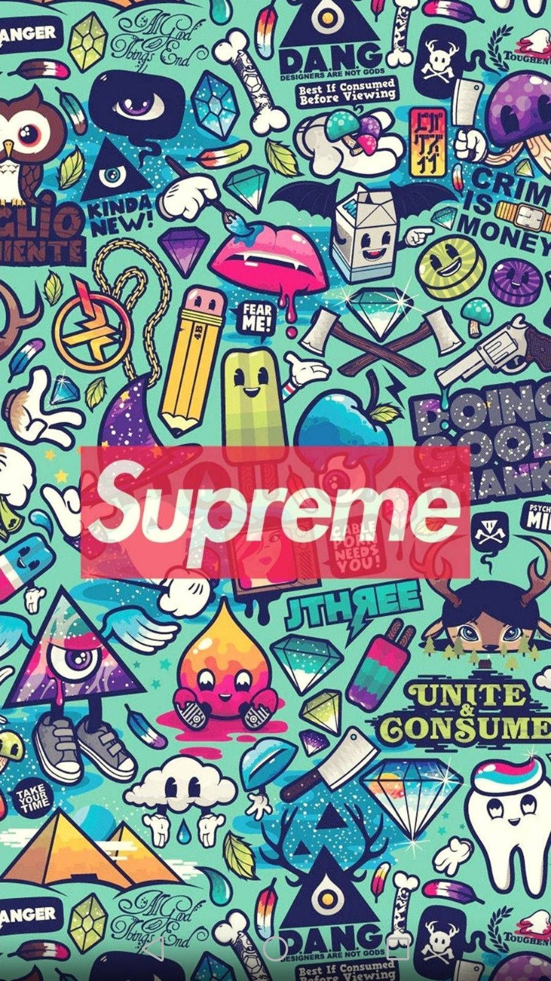 Download Aesthetic Stickers Supreme And Doodles Wallpaper