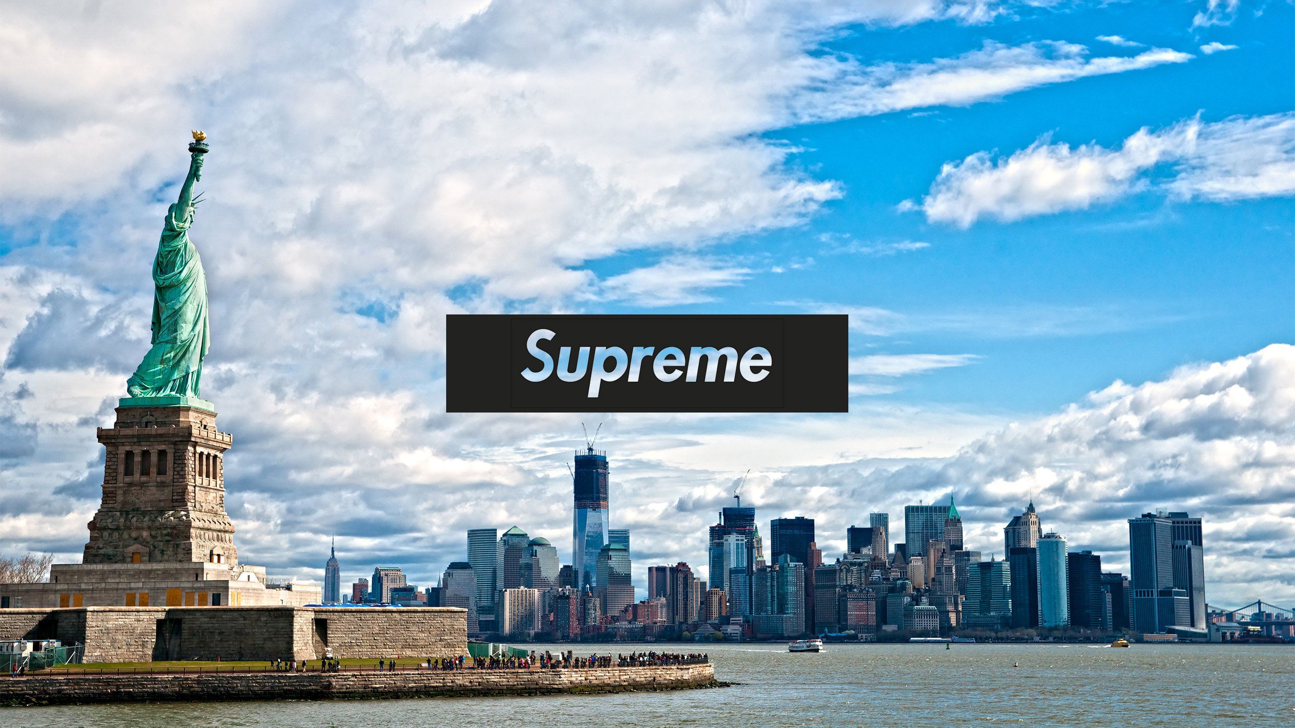 The statue of liberty with the skyline of New York City in the background - Supreme