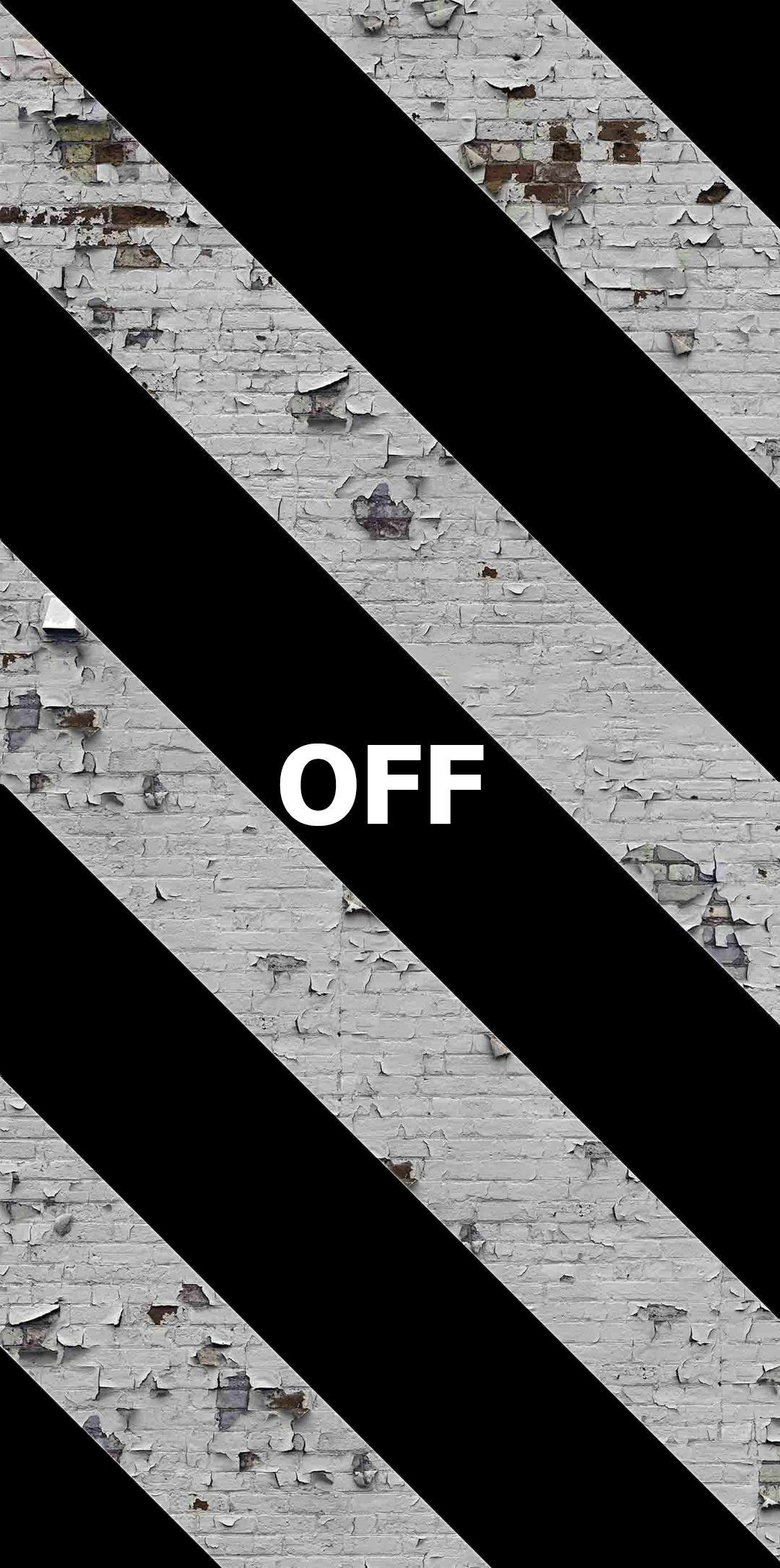 A black and white striped wall with the word off - Off-White