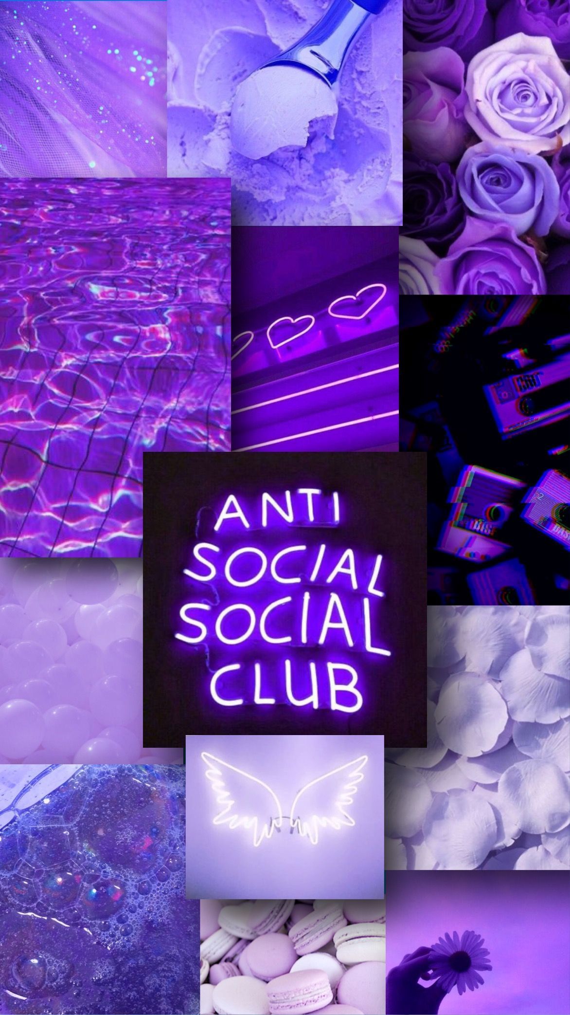 A collage of purple images with the words anti social club - Anti Social Social Club, purple
