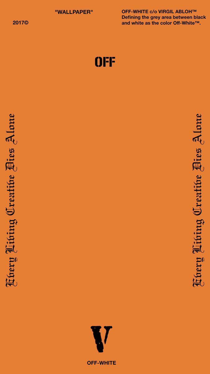 The cover of an orange book with black text - Off-White