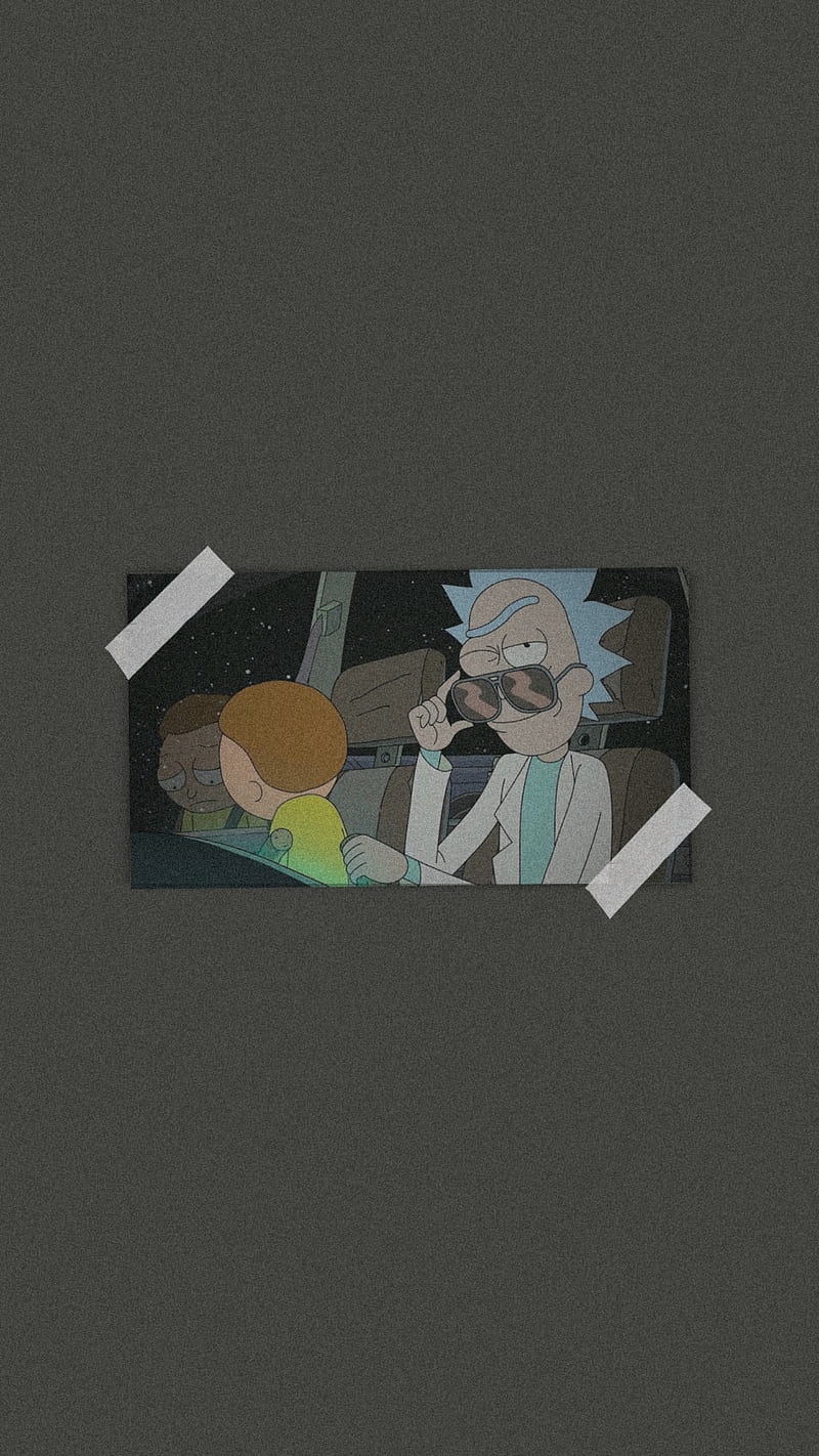 A cartoon character is shown on the wall - Rick and Morty