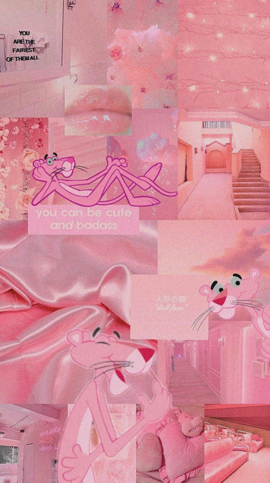A collage of pictures with pink backgrounds - Pink Panther