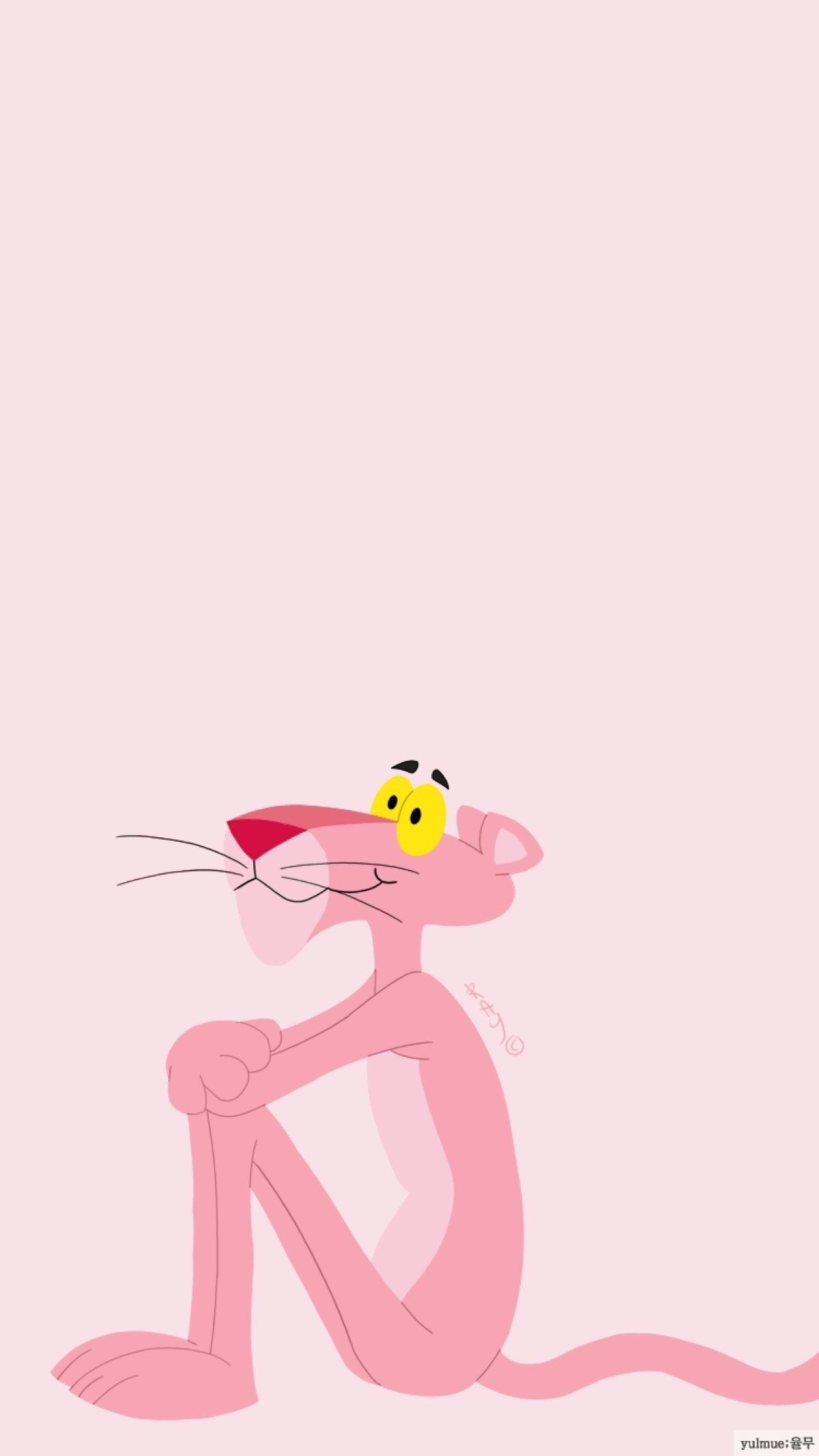 The pink panther sitting on a wall with his eyes closed - Pink Panther