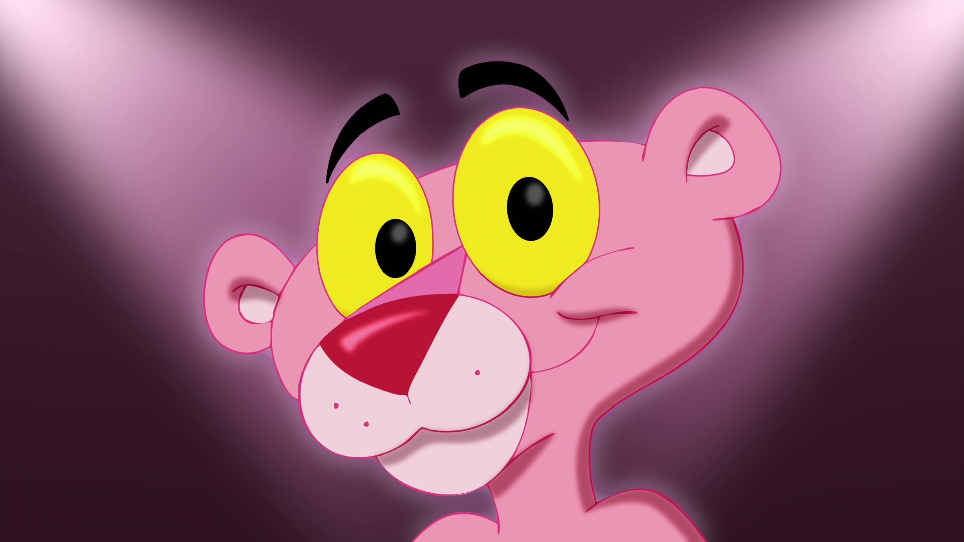 A cartoon pink lion with yellow eyes - Pink Panther
