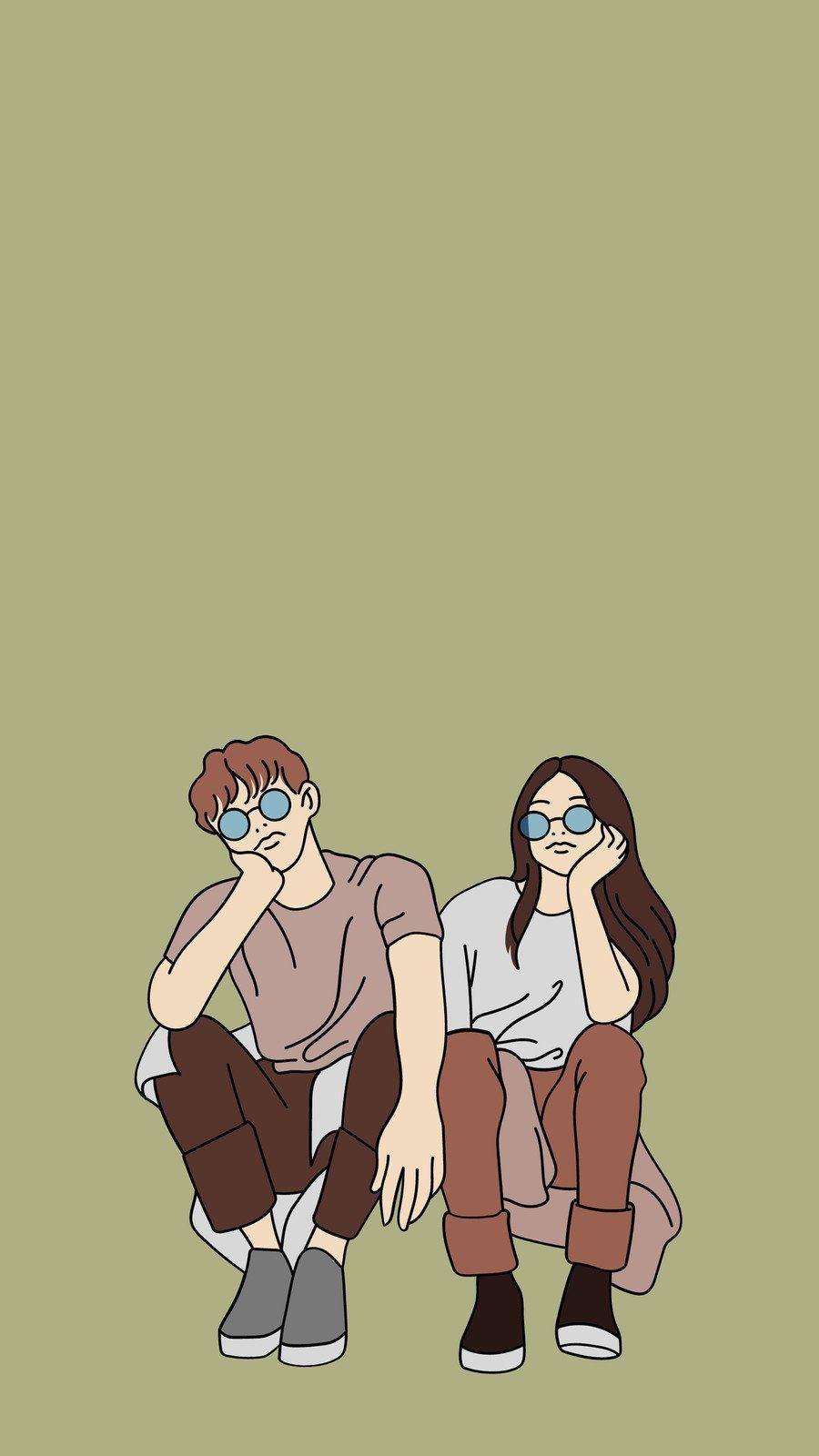 A man and a woman sitting on a bench. - Illustration