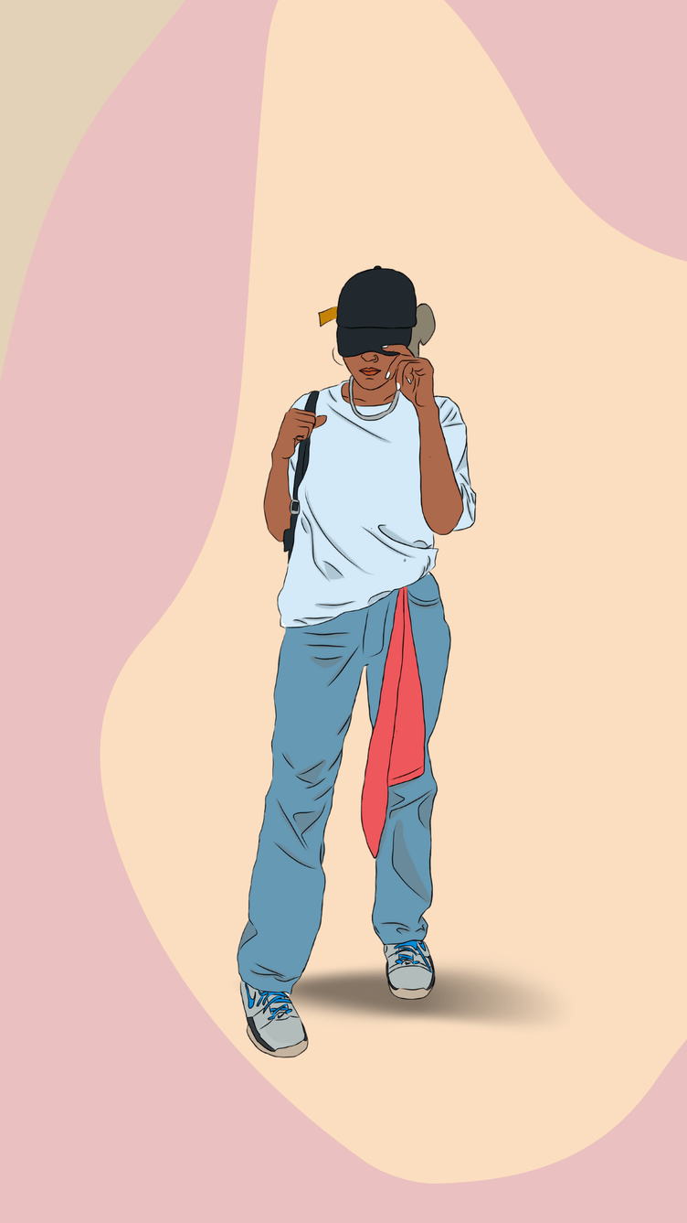 A person is standing and holding their phone - Illustration