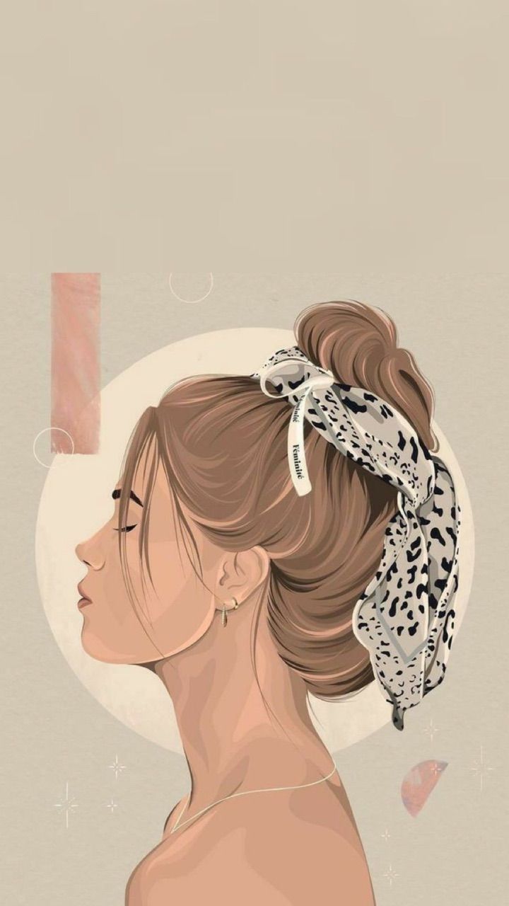 IPhone wallpaper of a woman with a hair bow in her bun - Illustration