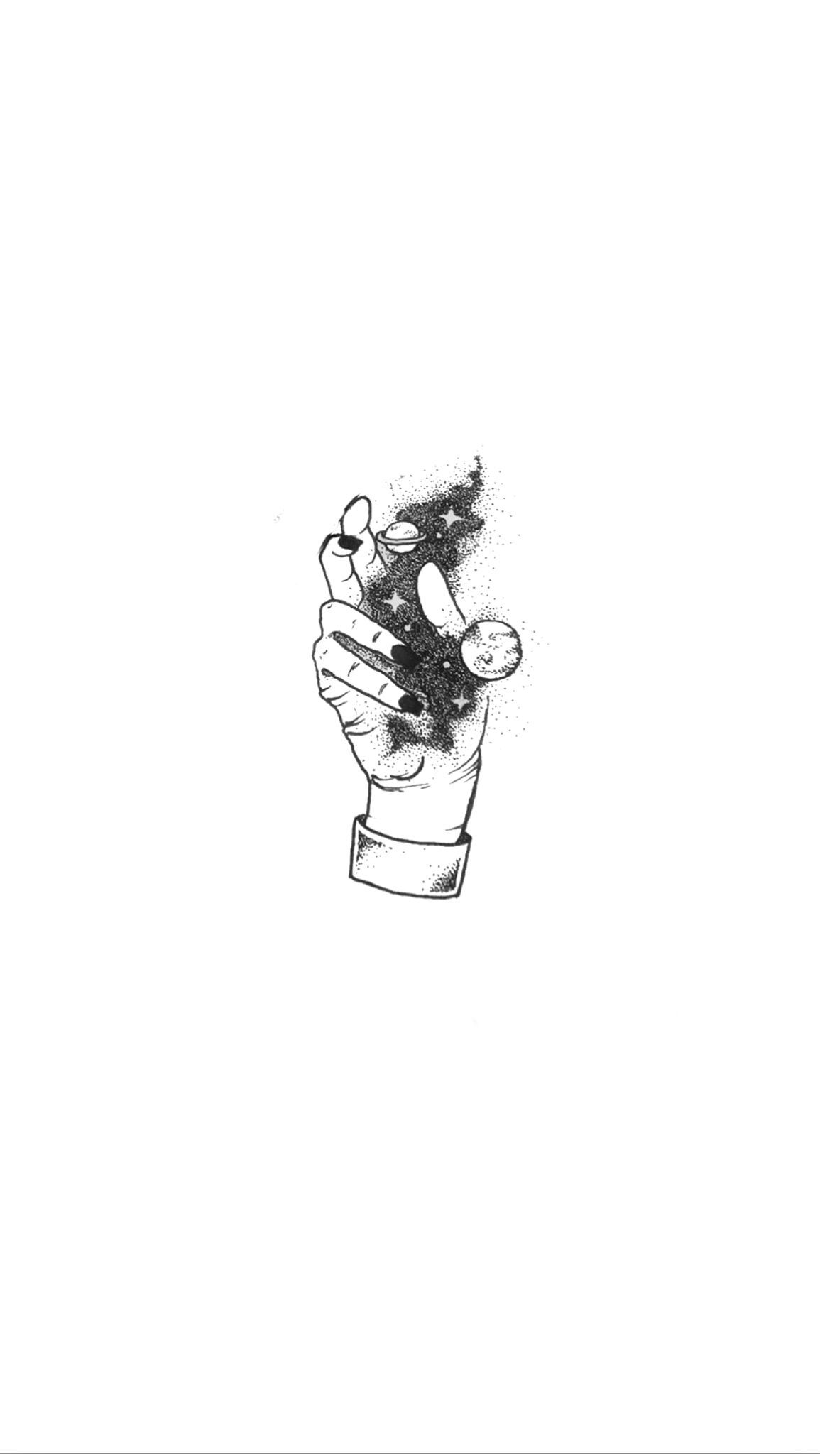 A black and white drawing of an open hand with smoke coming out - Illustration