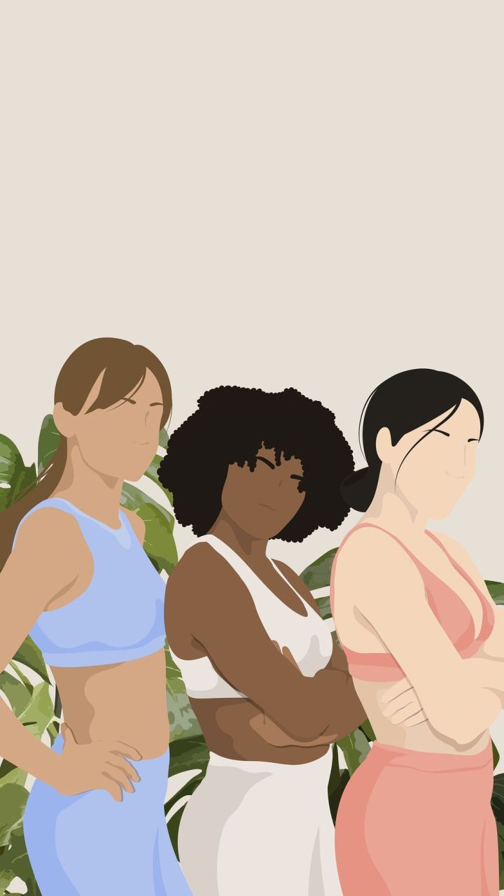 A group of women standing together in front - Illustration