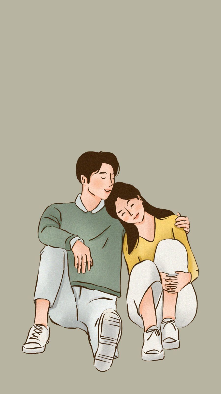 A man and woman sitting on the ground together - Illustration