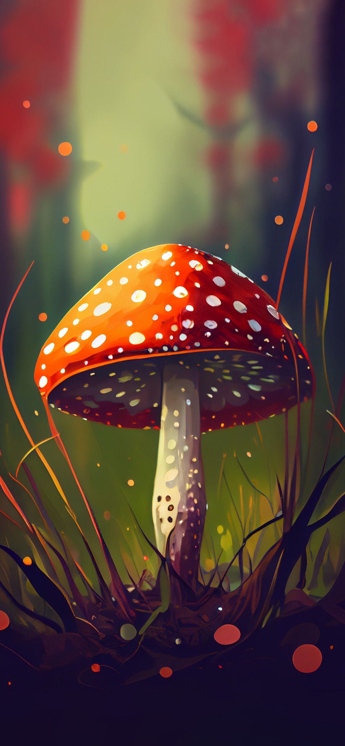 A painting of a mushroom with a red hat and white spots - Illustration