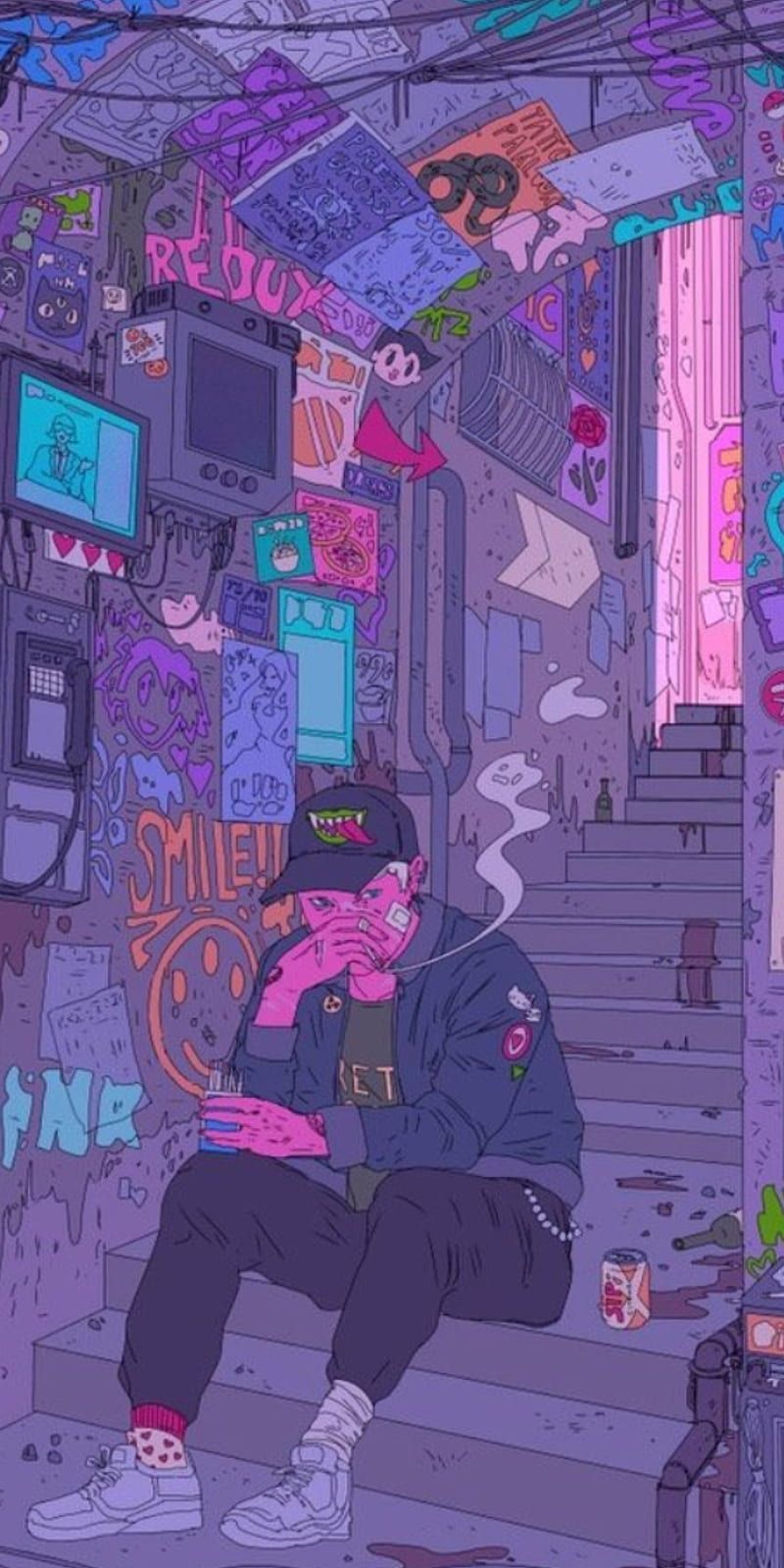 Aesthetic boy smoking a cigarette wallpaper - Illustration, VSCO
