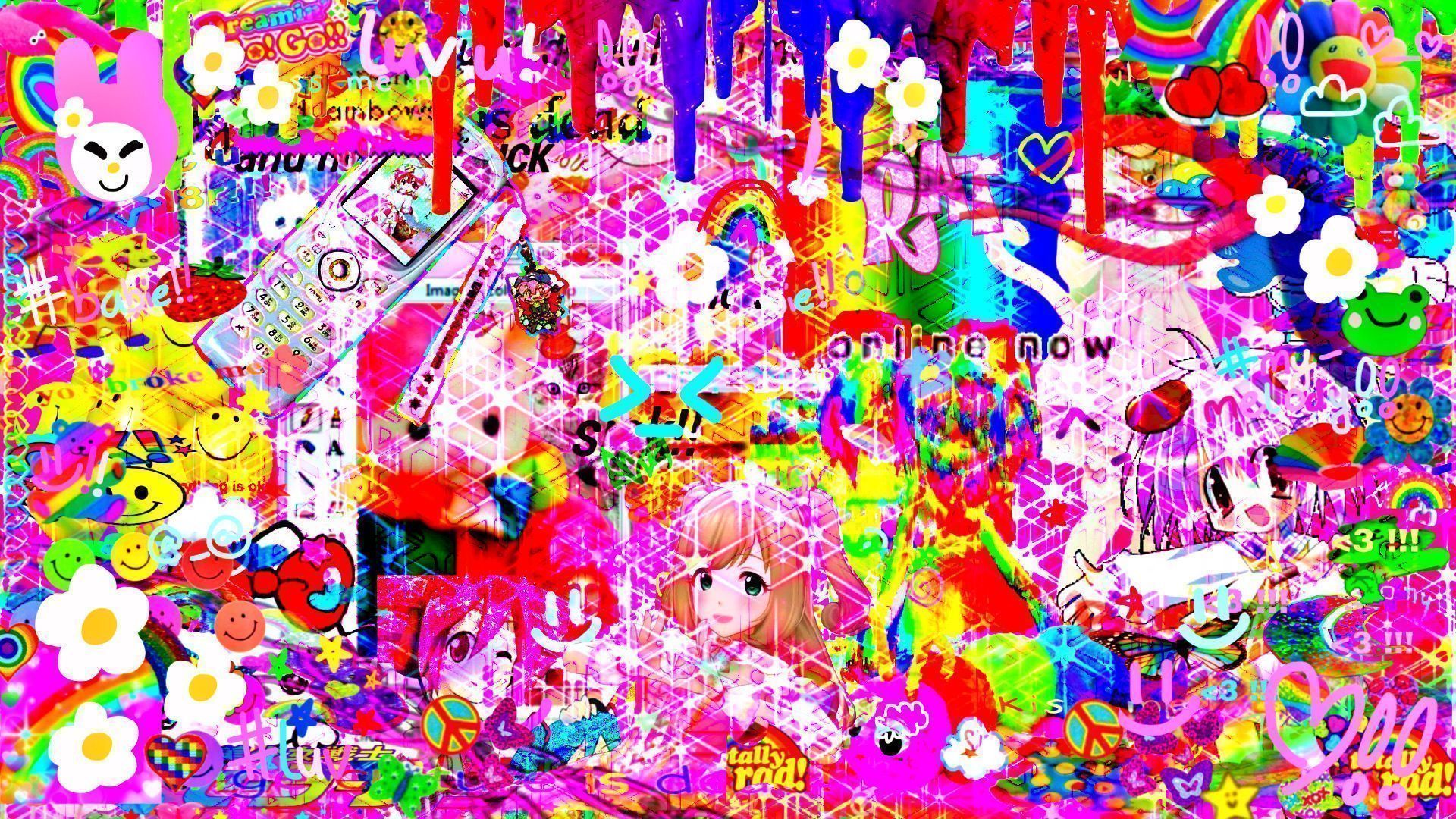 A colorful picture with lots of different characters - Webcore, weirdcore, glitchcore, animecore