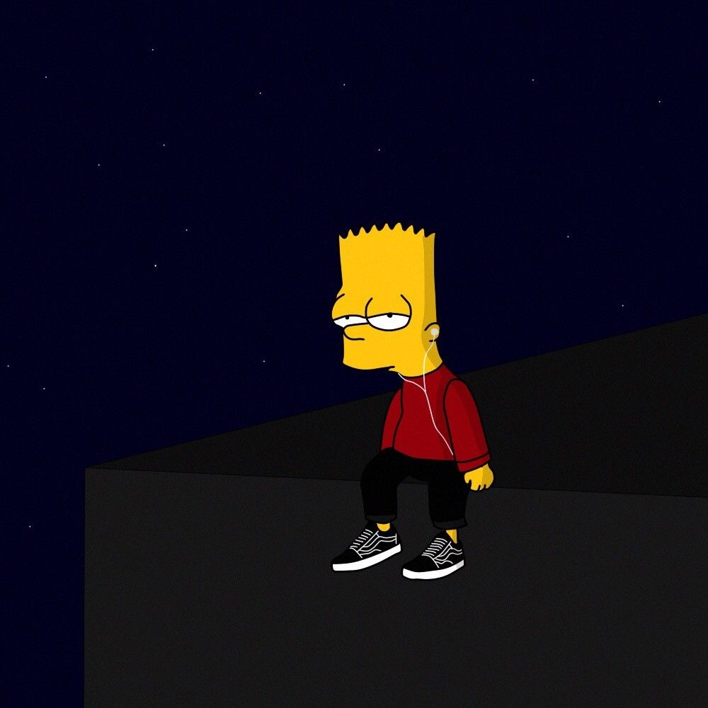 A cartoon character is sitting on the edge of something - Bart Simpson