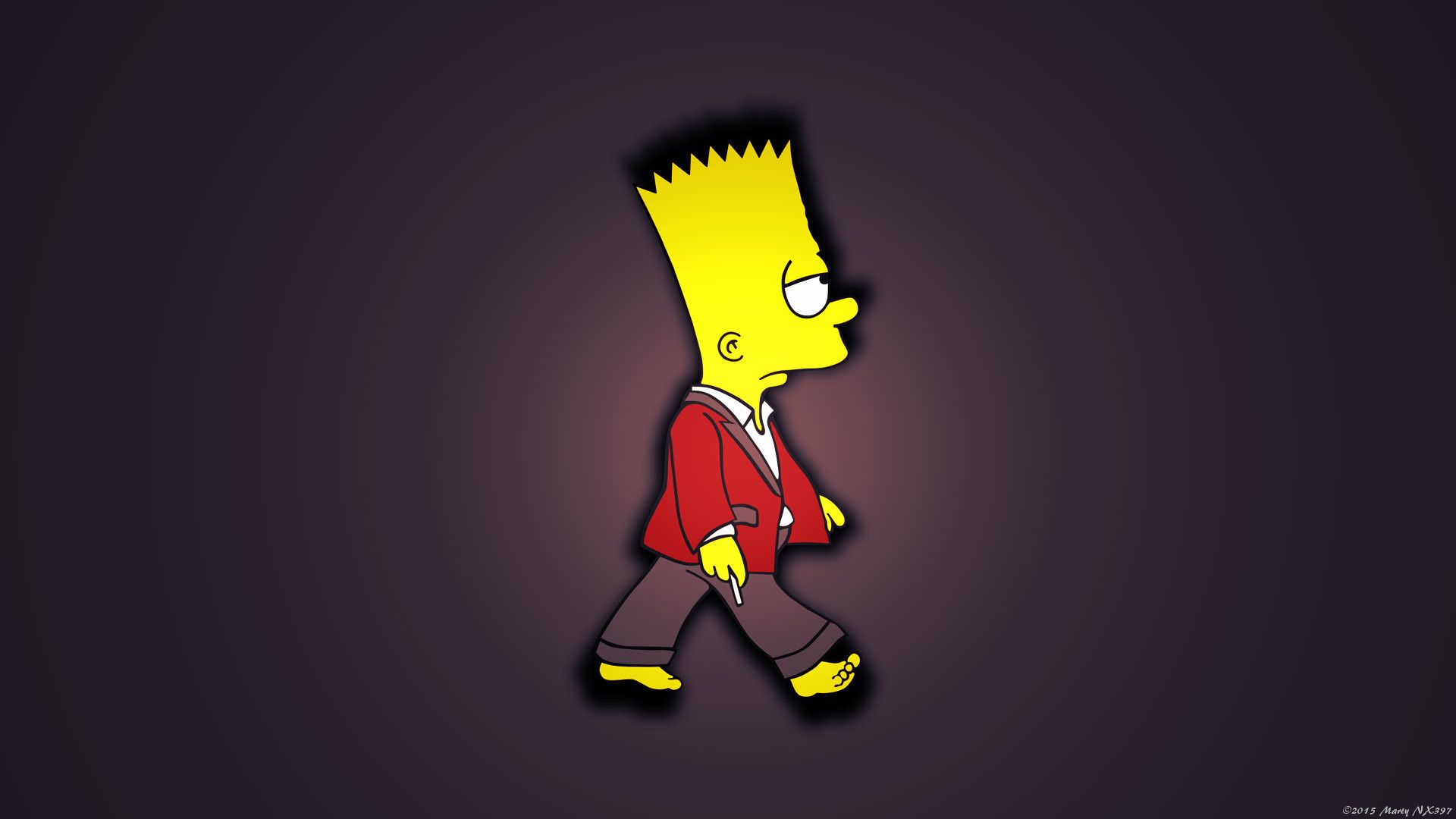 The simpsons character walking down a dark street - Bart Simpson