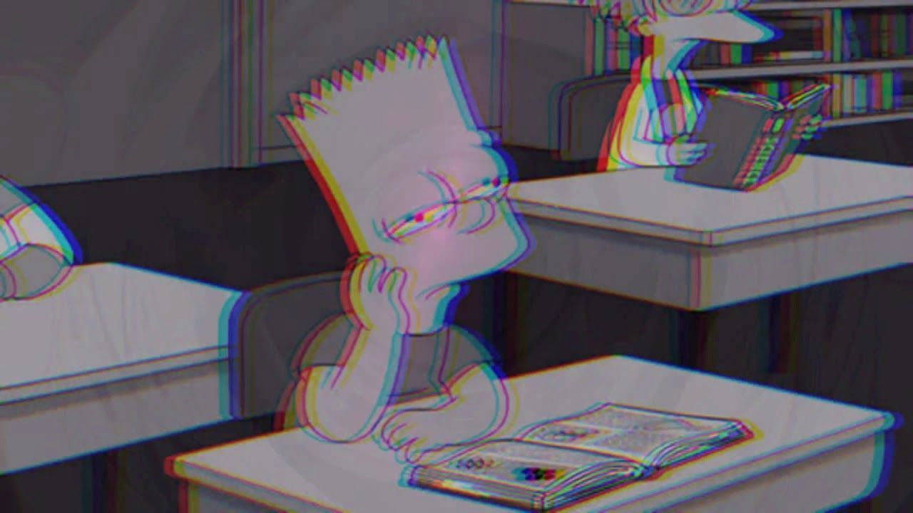 Bart Simpson sitting at a desk in a classroom. - Bart Simpson