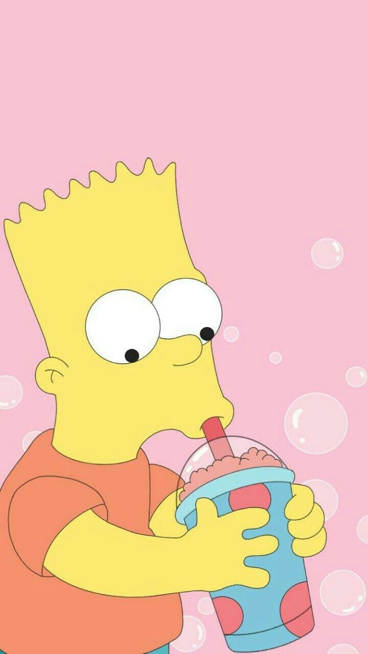 Bart Simpson drinking a milkshake on a pink background - Bart Simpson