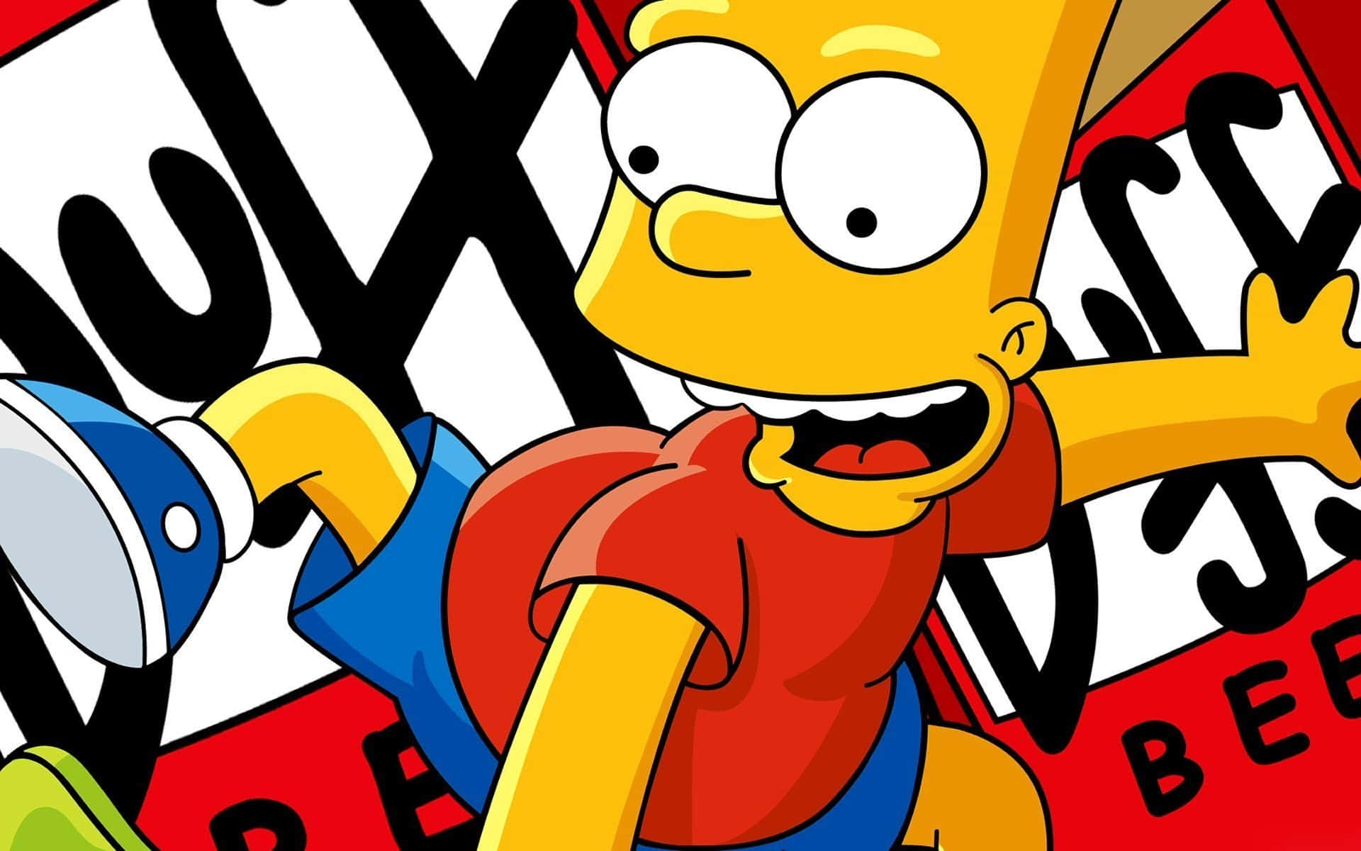 A cartoon character is skateboarding on the ground - Bart Simpson