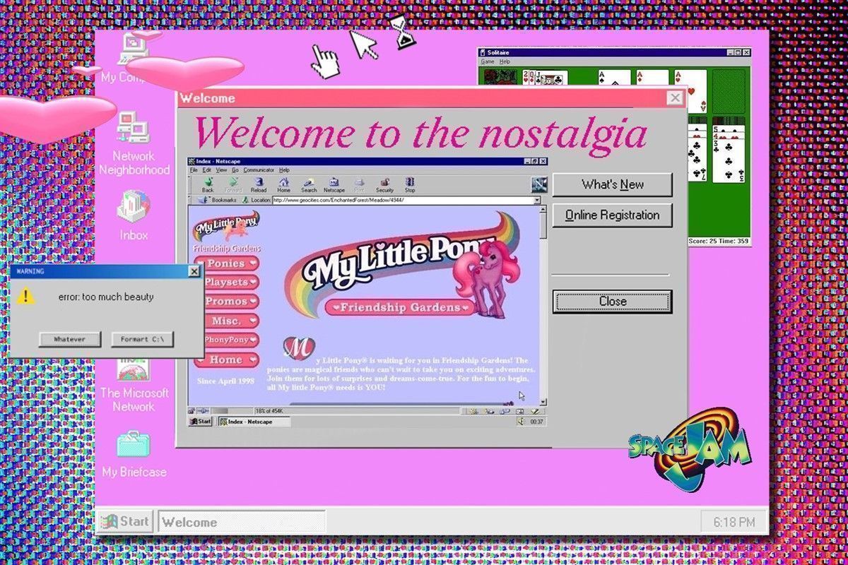 A Windows 95 desktop with a My Little Pony website open. - Internetcore