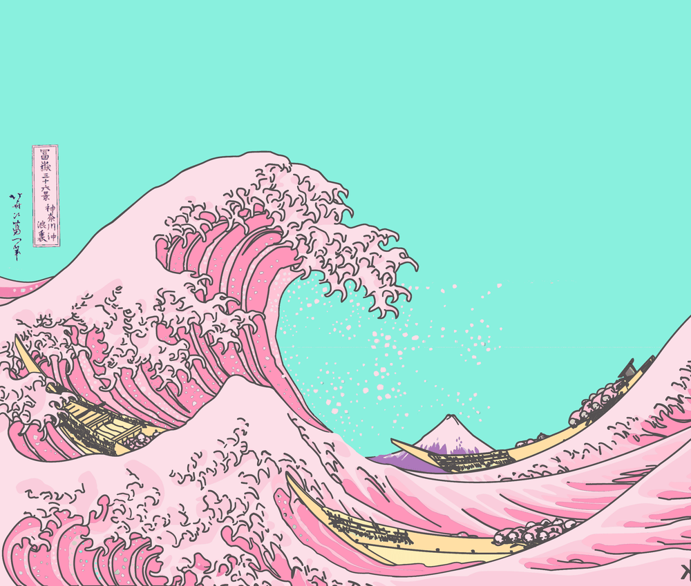 A painting of a pink wave - The Great Wave off Kanagawa