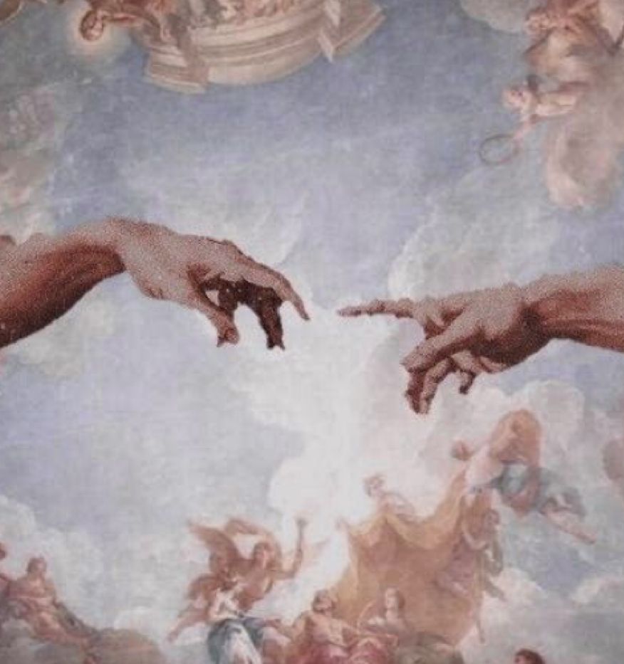 The hand of god and person in a painting - The Creation of Adam