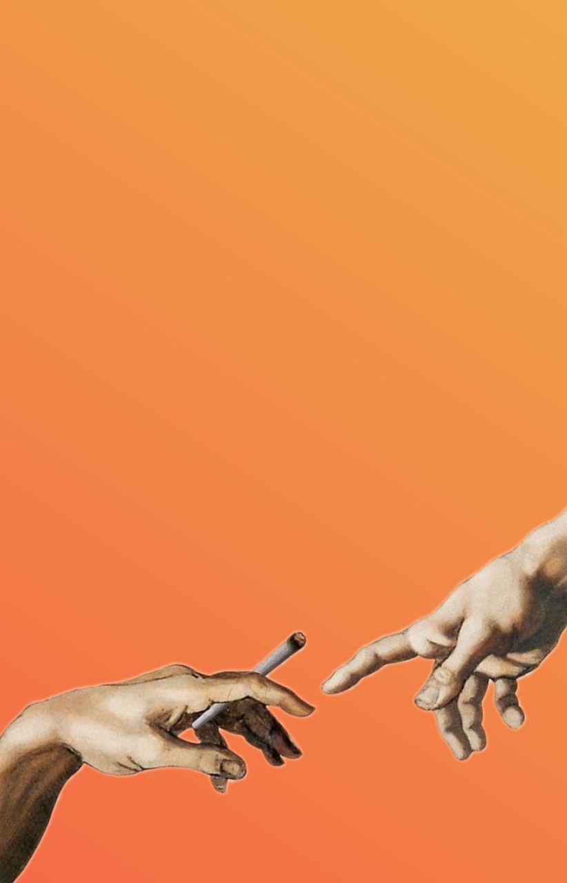 IPhone wallpaper of the creation of Adam with a cigarette - The Creation of Adam