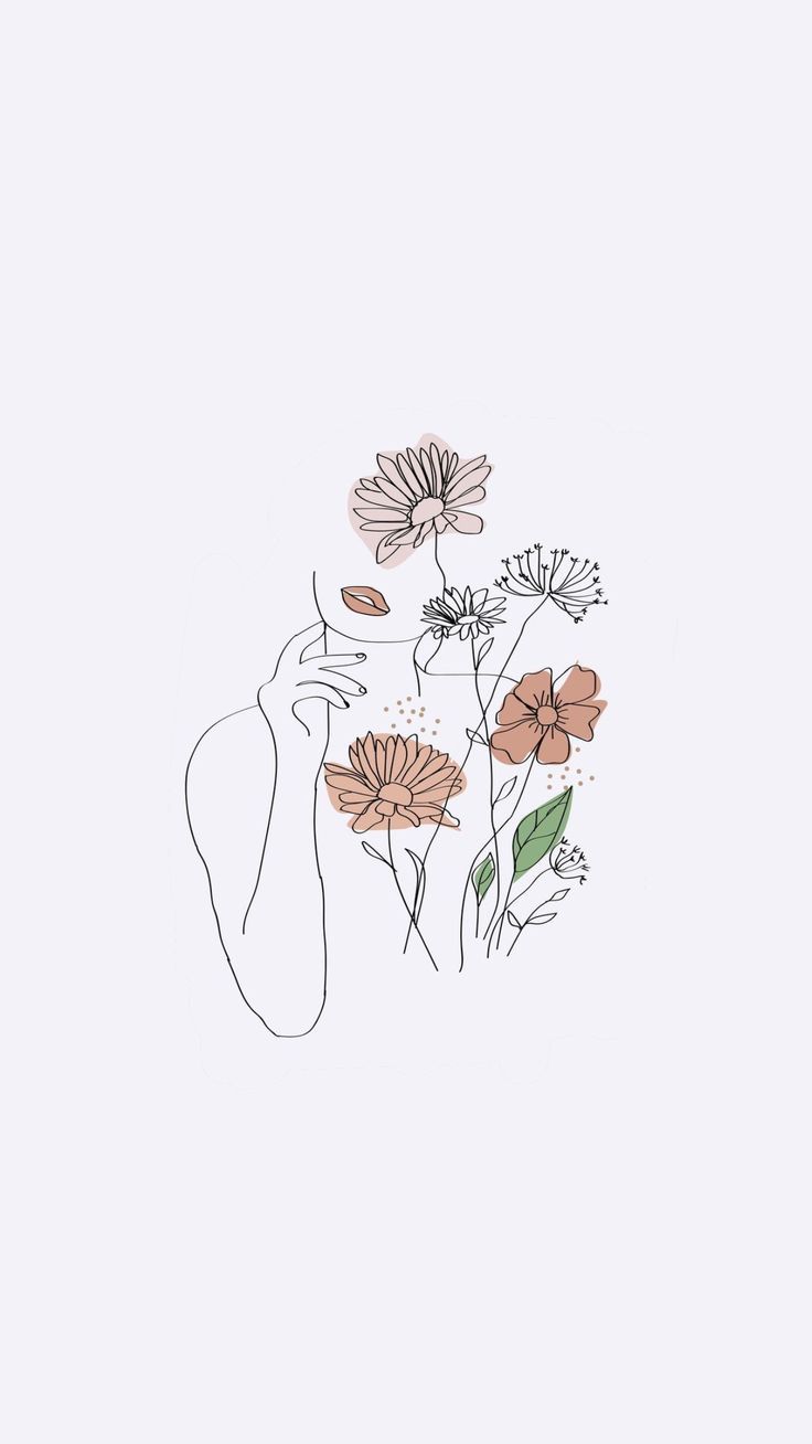Line art of a woman holding flowers - Hand drawn