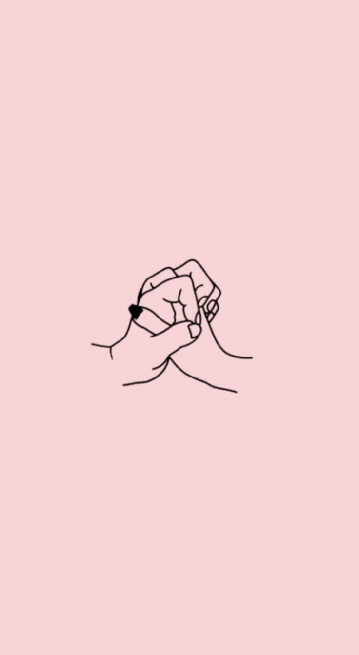 Aesthetic pink wallpaper of two hands holding each other - Hand drawn