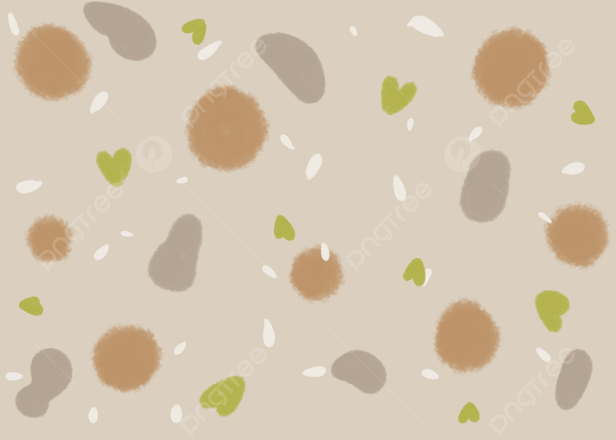 An abstract background image of brown, green and white dots and leaves on a tan background - Hand drawn