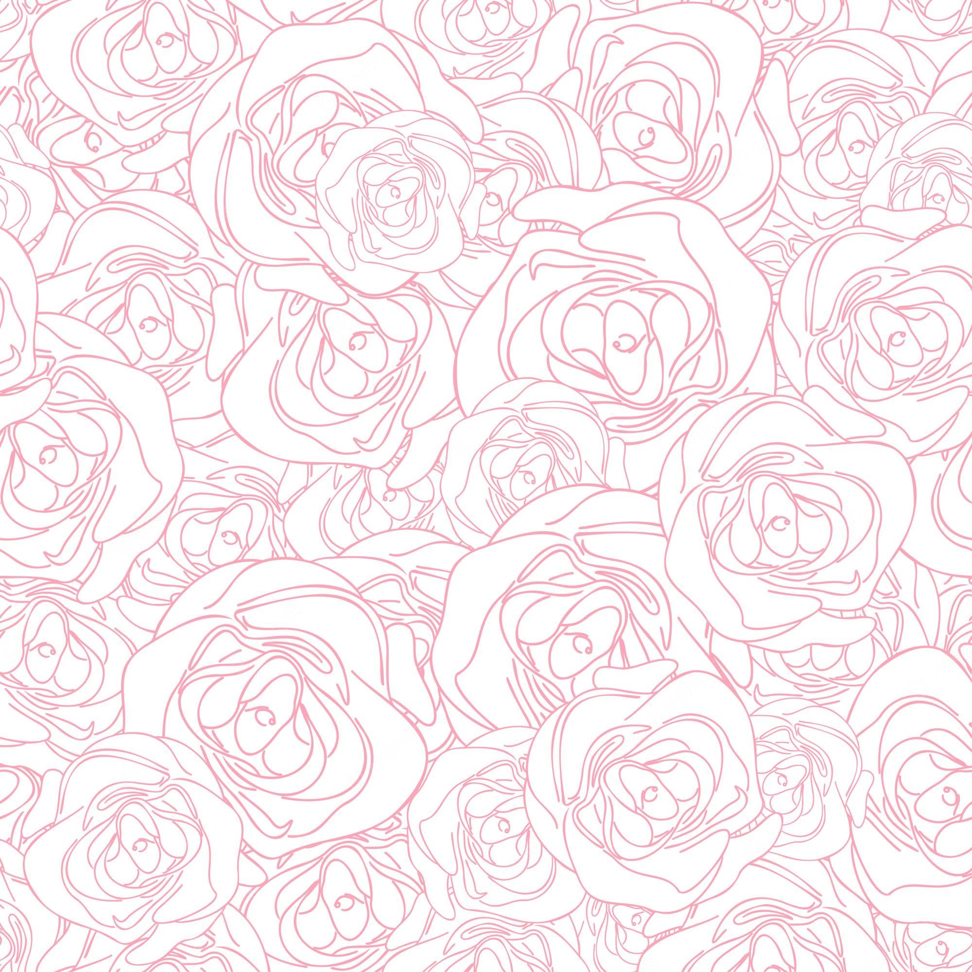 Premium Vector. Seamless pattern with abstract pink line roses simple hand drawn flowers aesthetic background tender for cover wedding design floral wallpaper wrapping