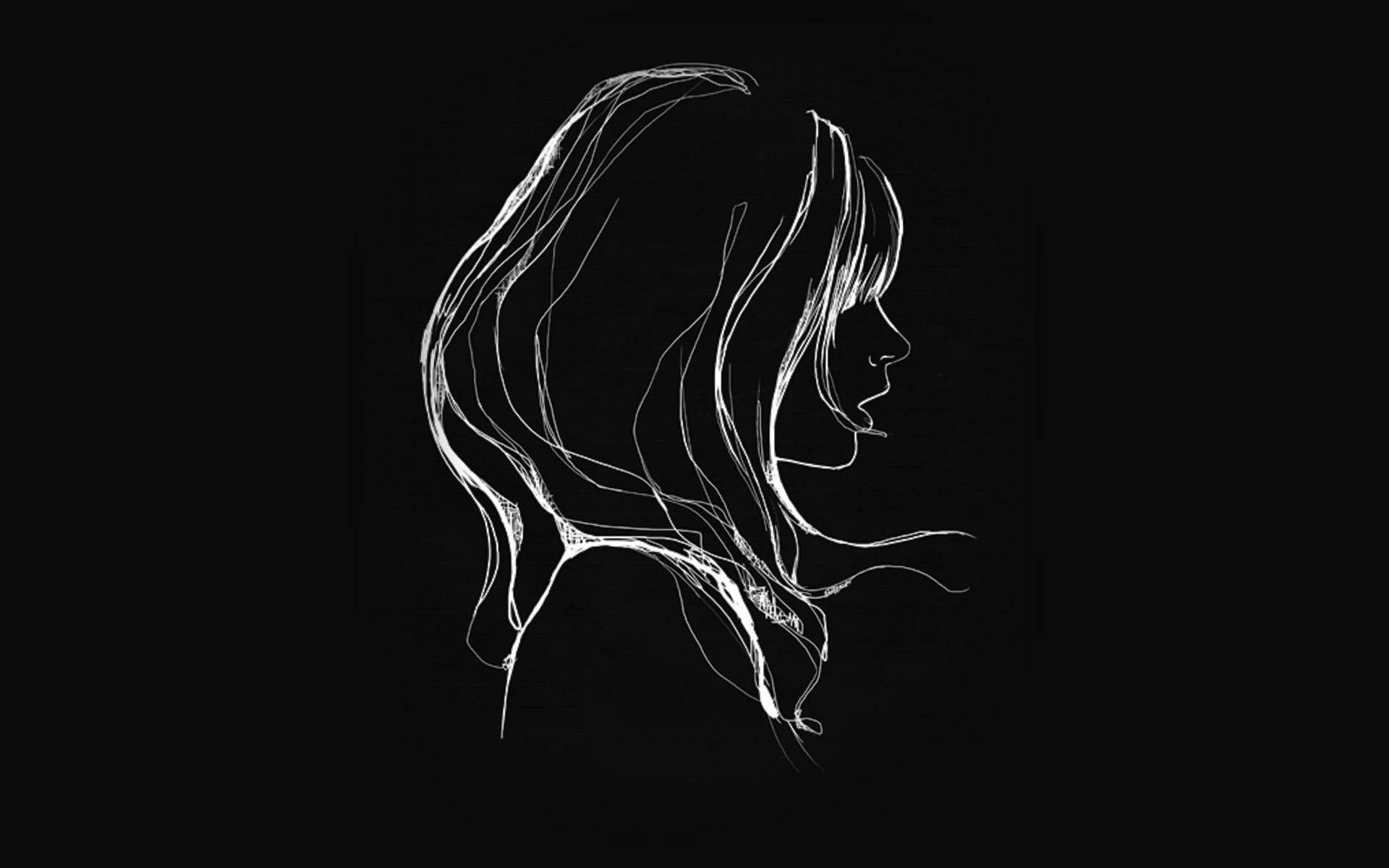 A woman's face is drawn in white on black - Hand drawn