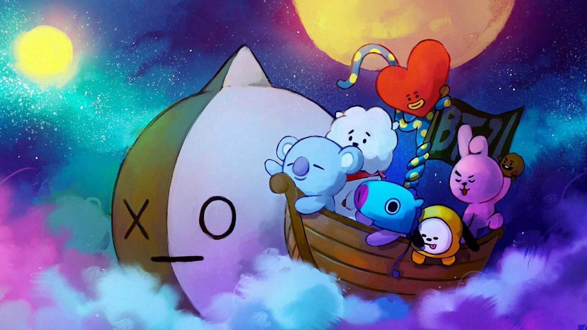 The bts and friends are in a boat - BT21