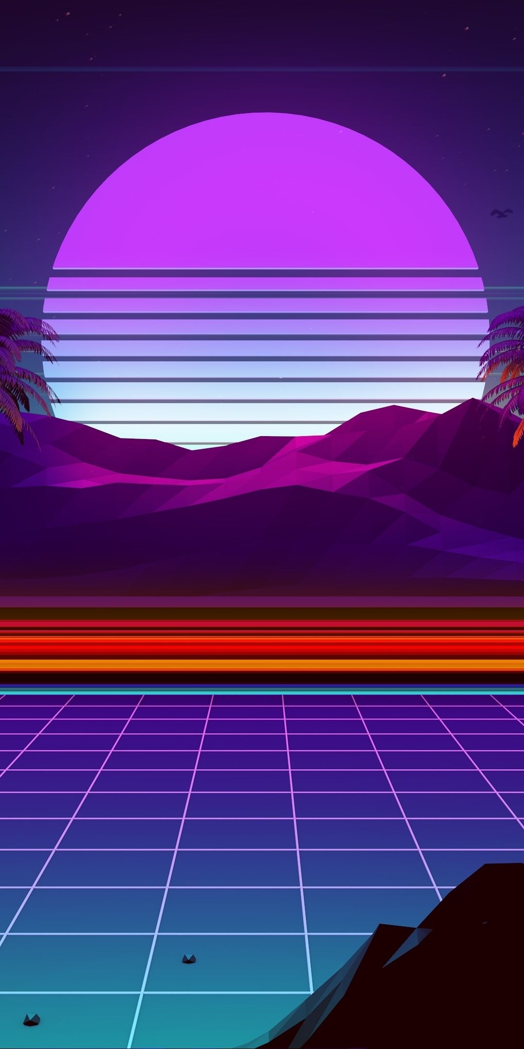 An image of a retro style landscape - Synthwave