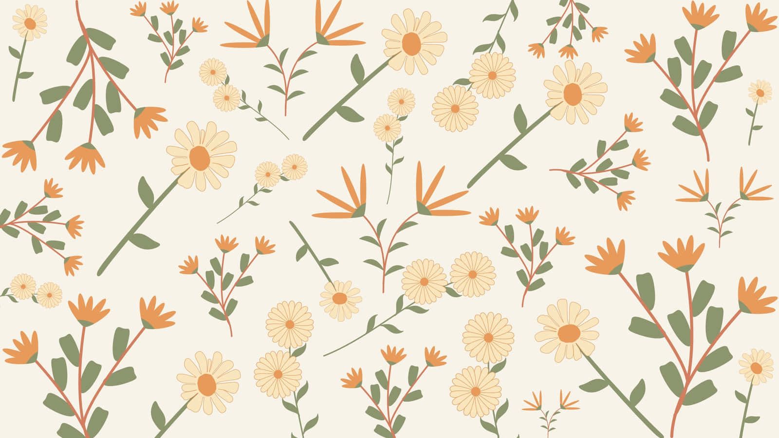 A pattern of small yellow flowers and green leaves on a cream background - Modern