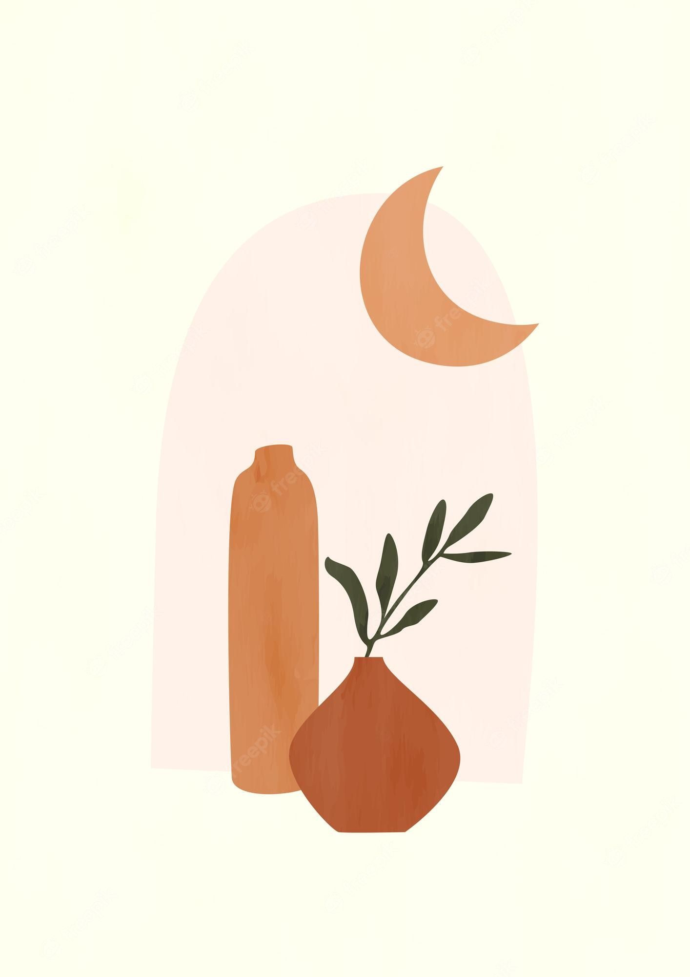 A minimalist illustration of a vase with a plant in it - Modern